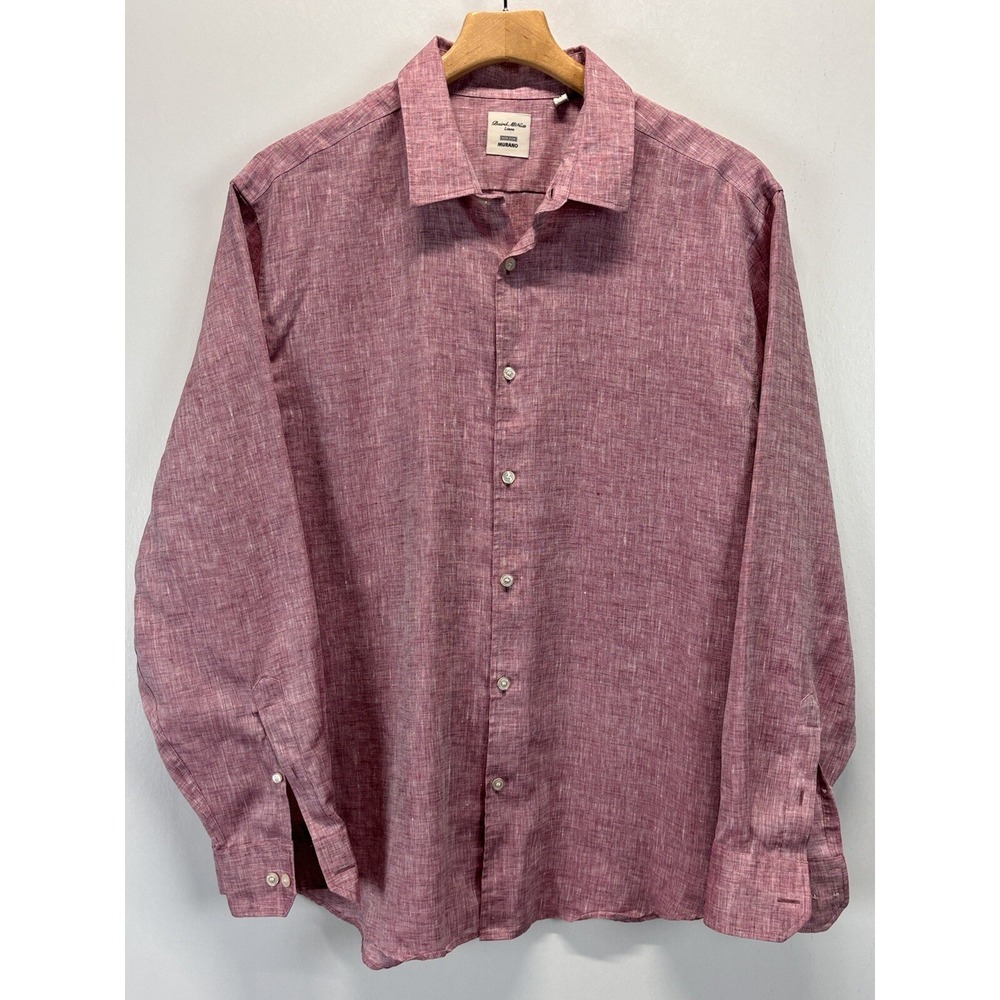 Murano Baird McNutt 100% Linen Shirt Sz XL Button Down Red Long Sleeve Beach Men